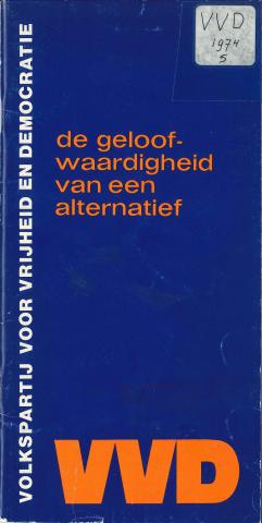Voorkant van de brochure "De geloofwaardigheid van een alternatief", Hans Wiegel (1974)