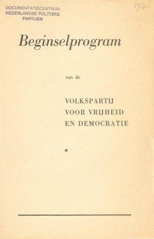 Voorkant van het eerste beginselprogramma van de VVD uit 1948