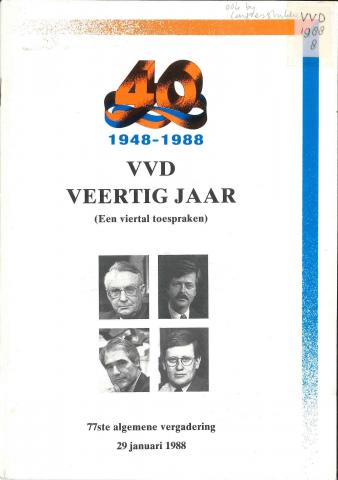 Voorkant van de brochure VVD veertig jaar (Een viertal toespraken)