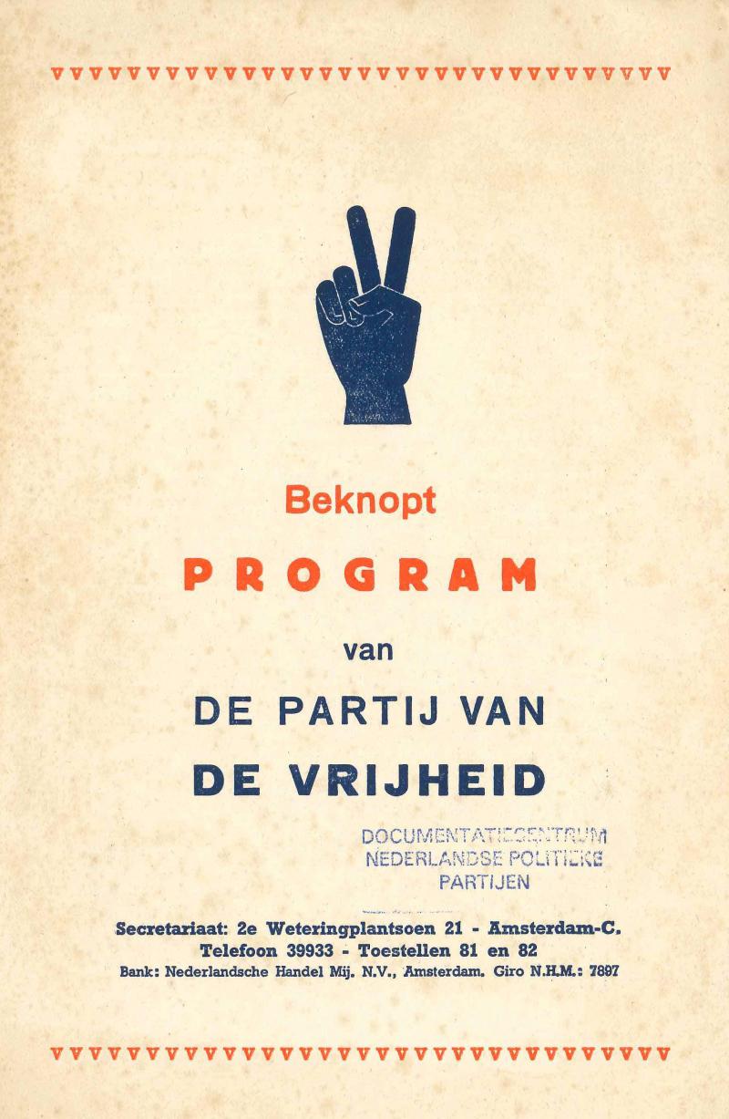 Beknopt Program van de Partij van de Vrijheid uit 1946.