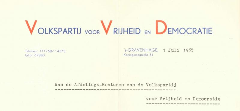 Huisstijl van de VVD in de jaren vijftig.