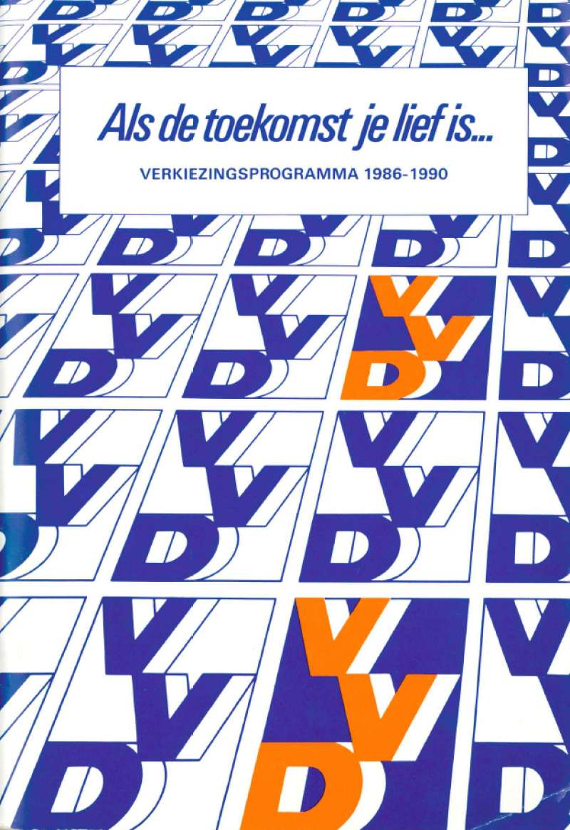 Omslag van het verkiezingsprogramma van de VVD van 1986. Omslag van het verkiezingsprogramma van de VVD van 1986.