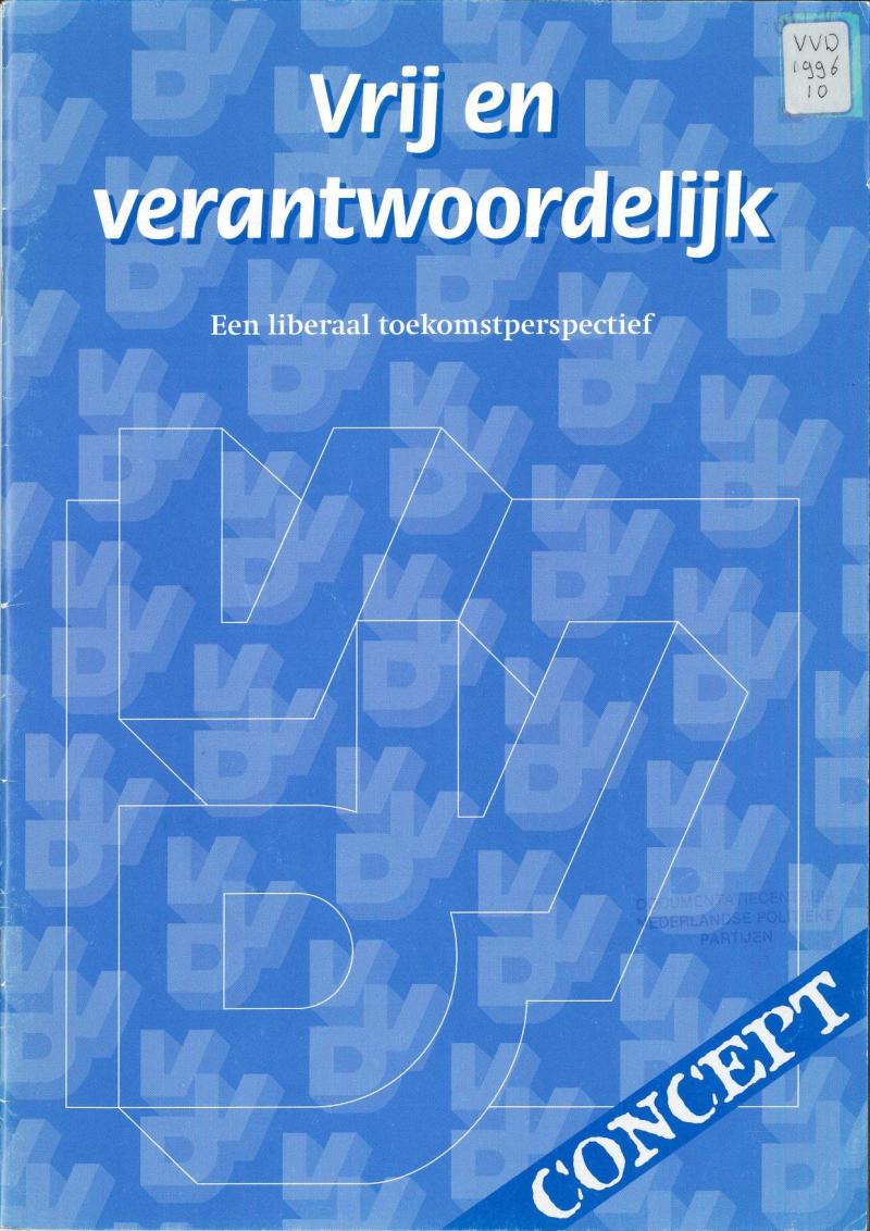 Voorkant van de Concept-nota "Vrij en verantwoordelijk: een liberaal toekomstperspectief"